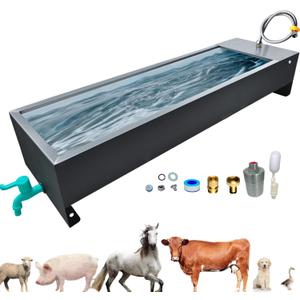 Automatic Livestock Water Trough Animal Stainless Steel Larger Automatic Waterer with Float Valve Kit for Goat Cattle Horse Hog Pigs Dog Water Dispenser Outdoor, 39.5"*11.8"*7.8",12 Gallons