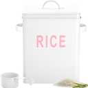 Youeon 10 Lbs Metal Rice Storage Container, Square Rice Canister with Lid and Measuring Scoop, Countertop Sealed Food Storage Container for Cereal, Beans, Pet Food, White