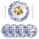 Blue Floral Round Placemats, Heat Resistant Placemats Set of 4, Washable Oriental Aesthetics Placemats for Party Decoration, Dining, Christmas, Wedding, Artworks on The Dining Table, 15.35 Inch