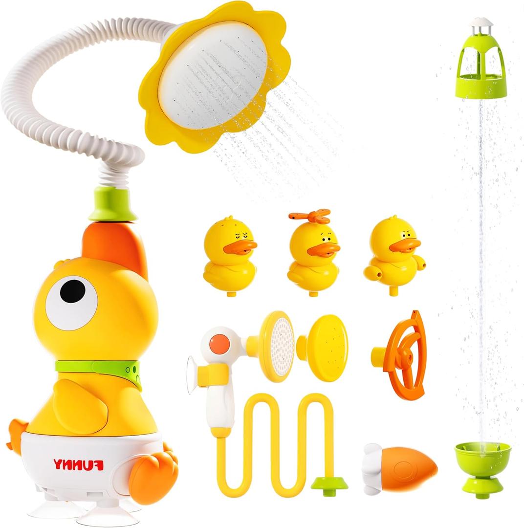 Baby Bath Toys, Baby Bath Shower Head for Bathtub with 4 Adjustable Sprayer, Control the Flow Rinser Babies with 3 Squirting Ducks for Newborns, Toddlers Kids in Bathtub Sink