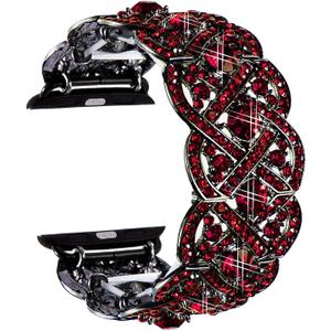 VIQIV Bling Bands for Apple Watch Iwatch Series 4 3 2 1, Diamond Rhinestone Stainless Steel Metal Bracelet Wristband Strap for Women (40/41mm (Small Fit Wrist 5.9 - 6.3 inch), Red)