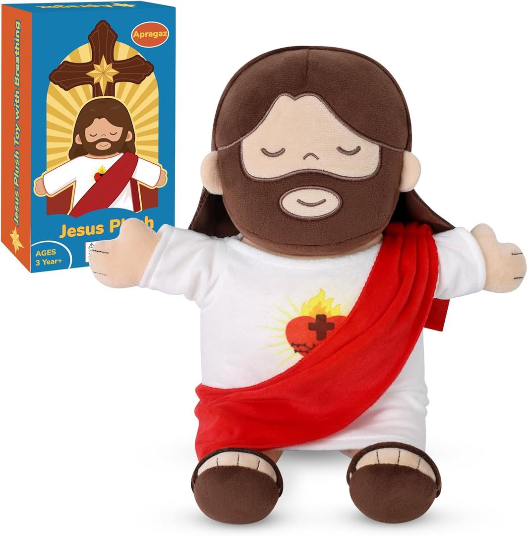 Apragaz Jesus Plush with Breathing, Bible Songs & Gentle Glow13 Jesus Toy with White Noise & Soothing Sleep Aid  Christian Gift for Kids & Adults, Church Sunday School Easter Christmas Baptism