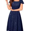 BeryLove Prom Dress for Teens: Sequin Formal Party Dress with Flutter Short Sleeves for Wedding & Cocktail Evening Events (Small, Navy)