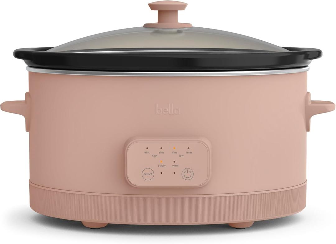 bella 6.0 Qt Programmable Slow Cooker, EverGood Ceramic Nonstick Coating, Adjustable Temperature & Cooking Times, Dishwasher Safe Stoneware Pot & Tempered Glass Lid, Tangle Free Cord Wrap, Blossom