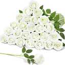 22 Pcs Artificial Roses - Realistic Velvet Flowers with Stems, Bulk Faux Roses for Home Wedding Party Decor (White)