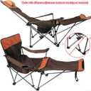 Camping Lounge Chair with Headrest Footrest and Storage Bag, Portable Folding Reclining Camping Chair with Foot Rest for Adults Outdoor Camping Beach Hiking Fishing (Orange Brown), Large