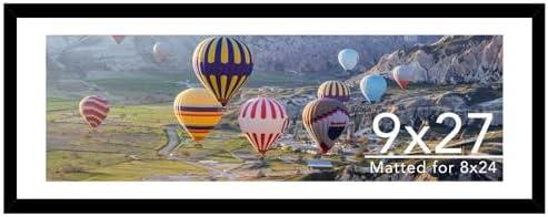 JCJMY 9x27 Picture Frame with 8x24 Mat, Display Photo 8x24 with Mat or 9 x 27 Without Mat, Wall Hanging Large 9 by 27 Poster Frame with Plexiglass, Black