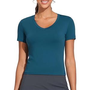 THE GYM PEOPLE Women's V-Neck Crop Workout T-Shirts Slim Fit Basic Short Sleeve Yoga Casual Tee Tops, XL