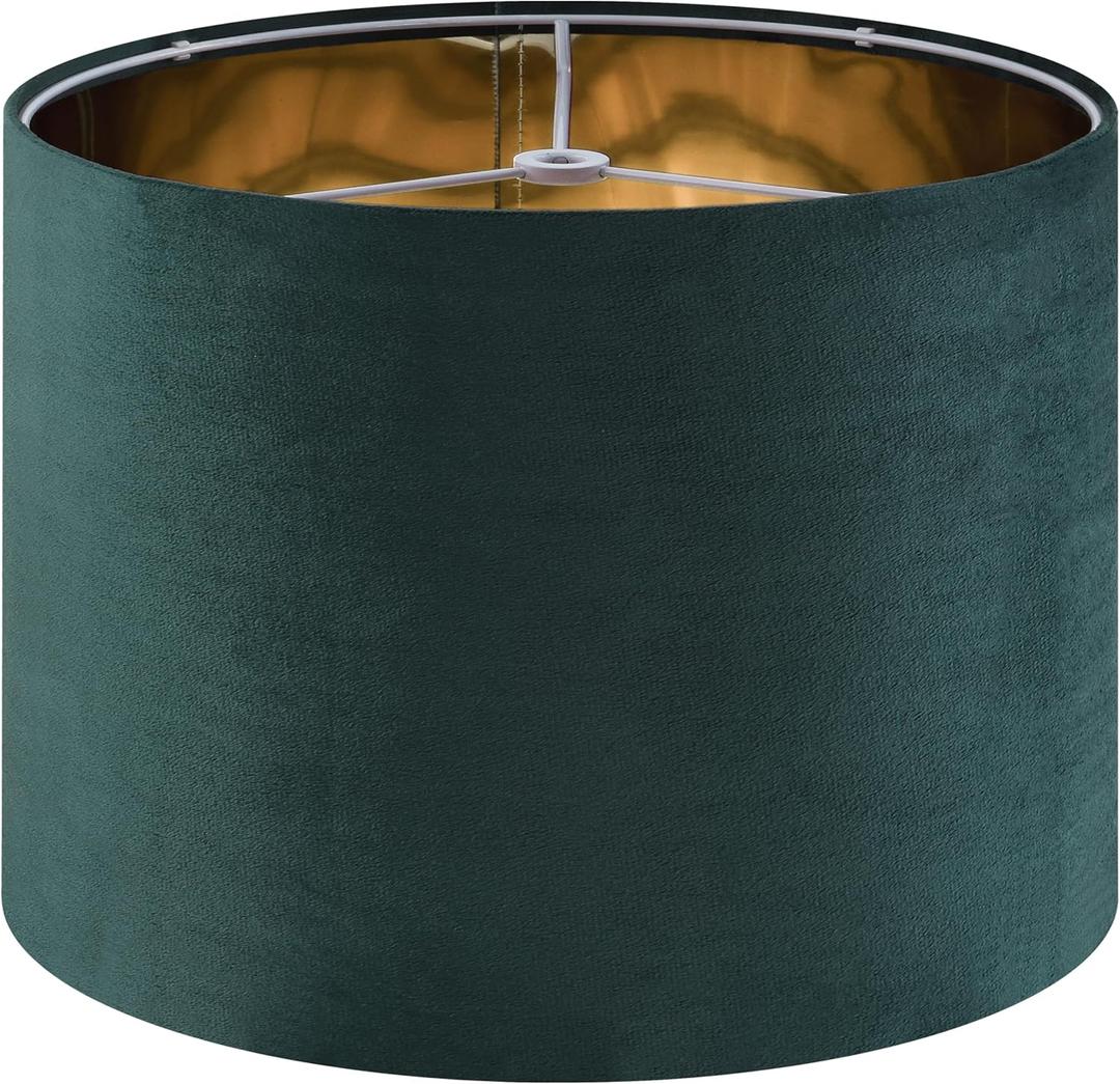 GO&SO Green Velvet Medium Lamp Shades Drum Lamp Shades 13" Top x 13" Bottom x 10" High (Spider) Modern Lampshade for Table Lamps & Floor Lamps & Bedside Lamps -Assembly Required - By GO&SO