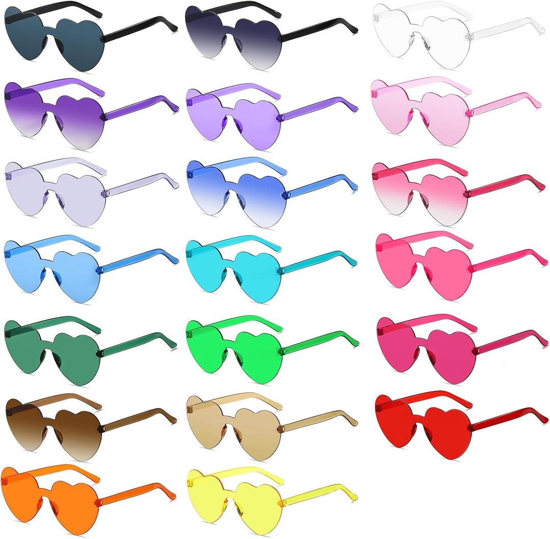 12/20/24 Pairs Heart Sunglasses for Women Men, Trendy Heart Shaped Rimless Transparent Sunglasses, Party Favors