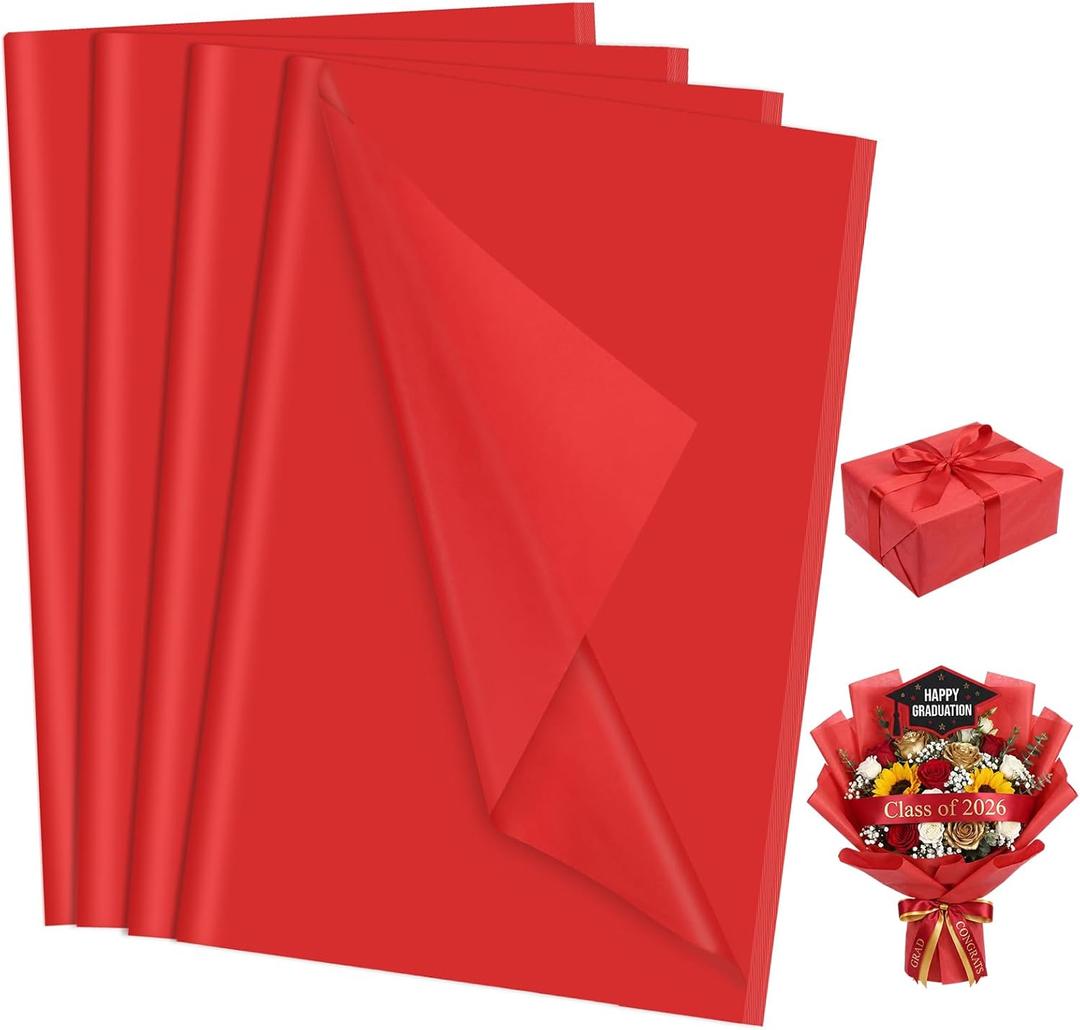 woric 160 Sheets Red Tissue Paper for Gift Bags 20 X 14 Inches Gift Tissue Paper Bulk for Graduation Crafts Wedding Party Birthday Decorations