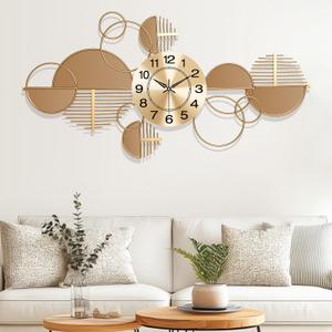 Large Wall Clock,Modern Silent Non-Ticking Metal Wall Art Wall Clocks Battery Operated, Horizontal or Vertical Hanging Clock for Living Room, Kitchen, Bedroom, or Office Wall Decor (34") (Rose Gold)