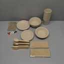 200pcs Compostable Paper Set Eco-friendly Heavy-duty Disposable Plates Cutlery Utensils, Bamboo Plates Bowls Forks Knives Spoons Cups Straws fruit sticks for Wedding Party Picnic