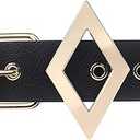 Coolcoco Black Leather Gold Studded Belt with Metal Buckle for Women Girls Cosplay Accessory Outfit, Fit From 35" to 43"