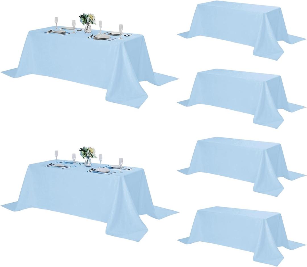Fokitut 6 Pack Rectangle Tablecloth, 90x132 Inch, Stain Resistant and Wrinkle Polyester Table Cloth, Fabric Table Cover for Kitchen Dining, Wedding, Party, Holiday Dinner-Blue Mist