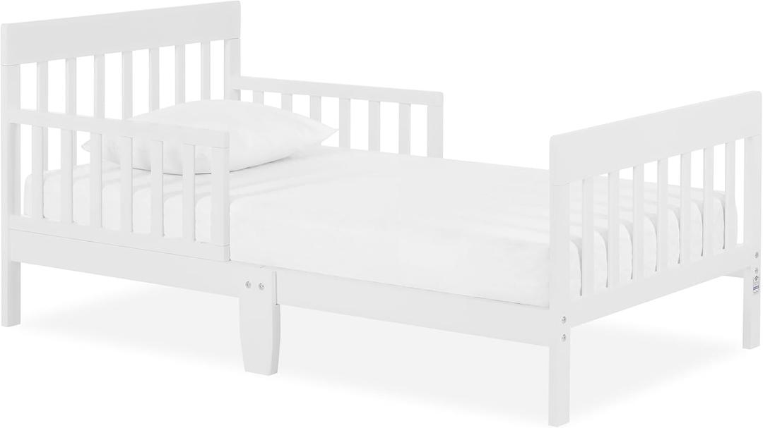 Dream On Me Finn Toddler Bed in White, Greenguard Gold and BSA Certified, Non-Toxic Finish, Made of Sustainable New Zealand Pinewood, Low-to-Floor Design with Safety Guard Rails 53"L x 30"W x 24.5"H