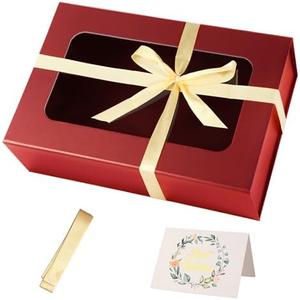 TIACABO Red Large Gift Box with Window, 13.5"x9"x4.3" Bridesmaid Boxe for Gifts Giving, Birthday Gift Boxes with Magnetic, Closure Lid Gifts Box for Presents, Cute Boxes, Luxury for Gift Packaging, 5 Pieces