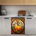 Magnetic Dishwasher Cover Fall Pumpkin Autumn Thanksgiving Dishwasher Covers Decorative for The Front,Magnetic Refrigerator Cover Panel Decal Skin for Kitchen Magnet Cabinet Appliance 26"X23"