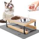 Elevated Cat Bowls with Food Mat, 15 Tilted Anti Vomiting Raised Cat Feeder for Indoor Cats and Puppy, 2 Stainless Steel Bowls for Food and Water