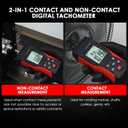 Digital Tachometer 2-in-1 Non-Contact Laser Photo Tachometer 3~99,999RPM & Contact RPM Meter Gauge 3~19,999RPM Handheld RPM Tachometer Tester with Contact Probes for Line Speed and Motor RPMs Testing