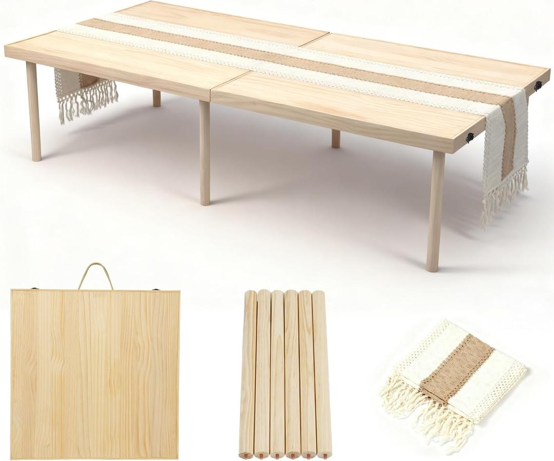 Portable Wooden Outdoor Low Picnic Table for Floor Seating, Beach, Camping, BBQ, Backyard, 60x30in Seating