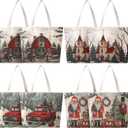 Gilprop 8 Pcs Christmas Canvas Tote Bags Vintage Xmas Truck Santa Claus Nutcracker Grocery Shopping Bags Reusable Xmas Gift Goodie Pouches for Merry Christmas Winter Holiday Gifts Wrapping Storage