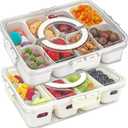 2 Pack Divided Serving Tray with Lid and Handle, 12 Compartments Snackle Box Container for Portable Snack Platters Large Clear Organizer for Picnic Snacks to Go Dishwasher Safe