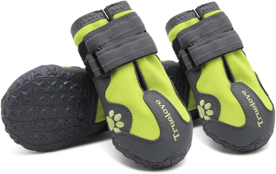 Truelove Dog Boots,Waterproof Pet Shoes with Reflective Straps for Paw Protectors Small Medium Large Dog Summer Winter Snow Outdoor Walking (Size 7: 3.54"x2.76" (L*W) (Pack of 4), Black)