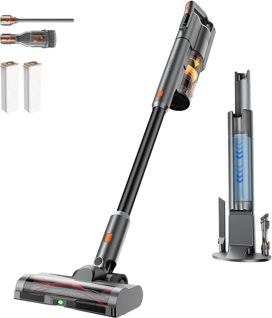 uwant V500 Cordless Vacuum Cleaner with Auto Empty&Auto Dust Scrap System, 7-Layer HEPA Filtration, Anti-Tangle Brush, Stick Vacuum for Pet Hair, Hard Floors, CarpetGrey