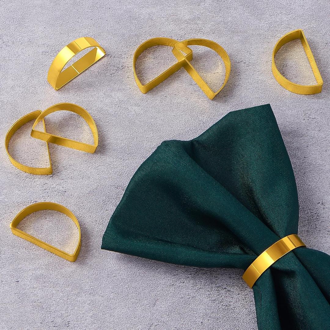 Gold Napkin Rings Set of 4, Stainless Steel Bright Gold Napkin Holder, Fall Thanksgiving Christmas Easter Napkins Rings for Table Decor Wedding, Banquet, Party