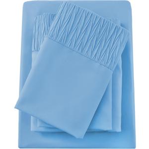 Bedmoon King Sheets, Soft Microfiber Cooling Sheets with Corner Straps, Denim Blue Deep Pocket Luxury Hotel Cozy Bedding Set