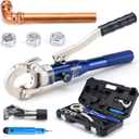 IBOSAD Copper Tube Fittings Hydraulic Pipe Crimping Tool with 1/2",3/4" and 1" Jaw Copper Pipe Press Crimper Pressing Pliers, with Pipe Cutter