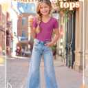 LessonZoo Girls Shirts Short Sleeve V Neck Ribbed Slim Fit Kids Tops Comfy Cute Summer Teen Girl Basic Tees(Rose Red,11-12 Years)