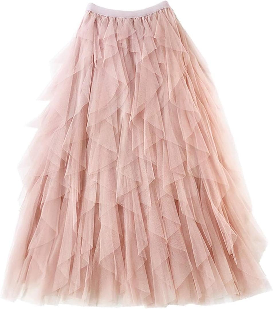 Femiserah Women's Long Rainbow A Line Tulle Tutu Skirts Tiered Skirt Petticoat