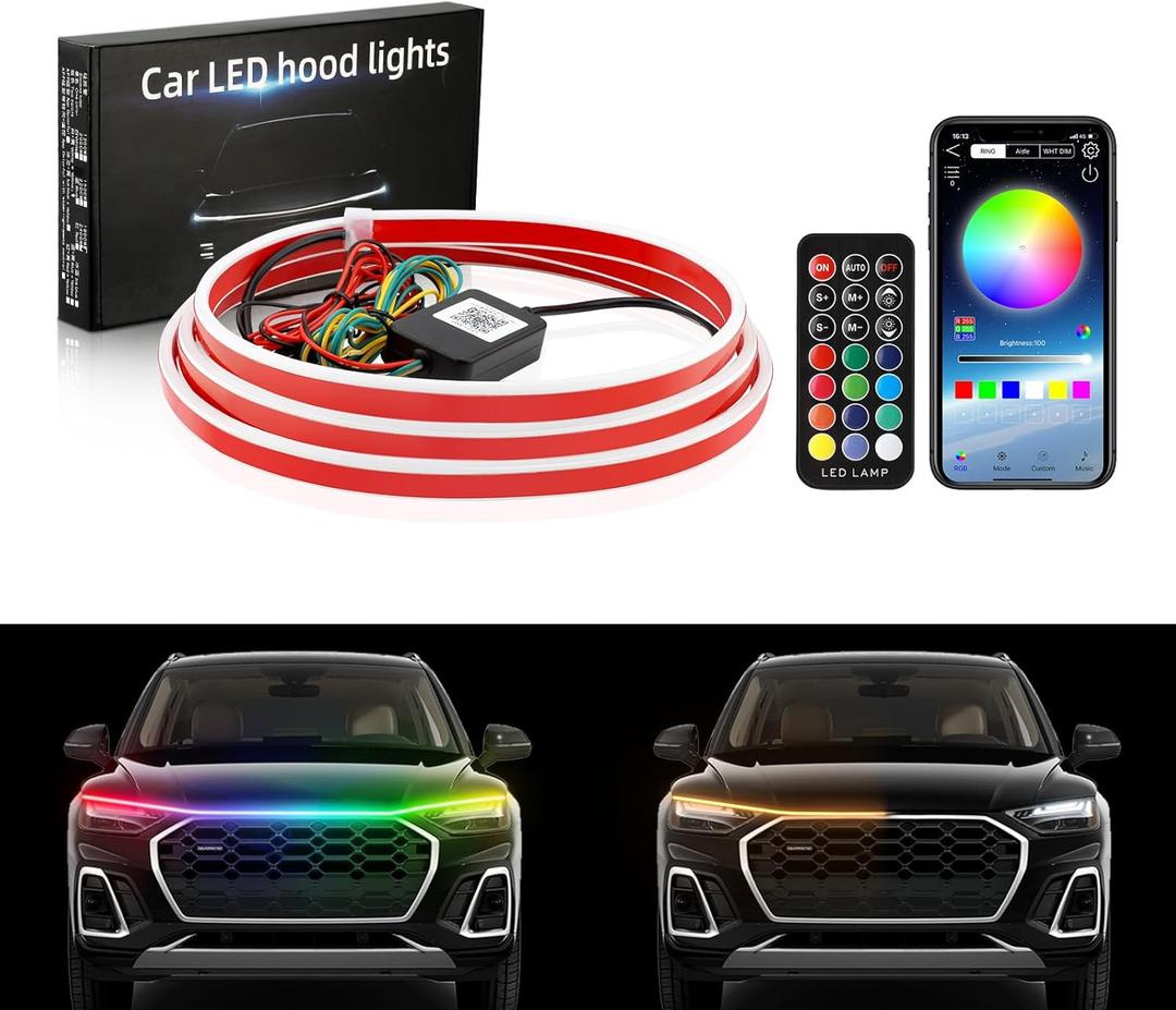 1797 LED Hood Light Strip RGB Dynamic Scan Start Up Car Exterior DRL Turn Signal Hoodbeam Kit Waterproof 71 Inches 12V