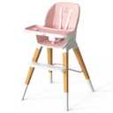 8 in 1 Highchair, Convertible Wooden Baby High Chair with Tray, Adjustable High Chair for Babies and Toddlers, Easy to Clean, Grow with Family|Booster|Learning Table|High Stool (Pink)
