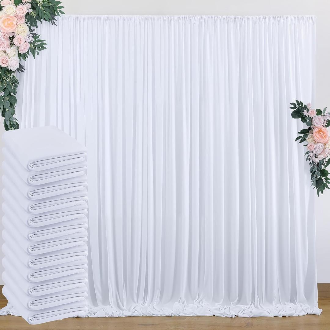 60 ft x 10 ft Wrinkle Free White Backdrop Curtain for Parties, 12 Panels 10ft Polyester White Photo Backdrop Drapes for Graduation Birthday Wedding Party Stage Curtains