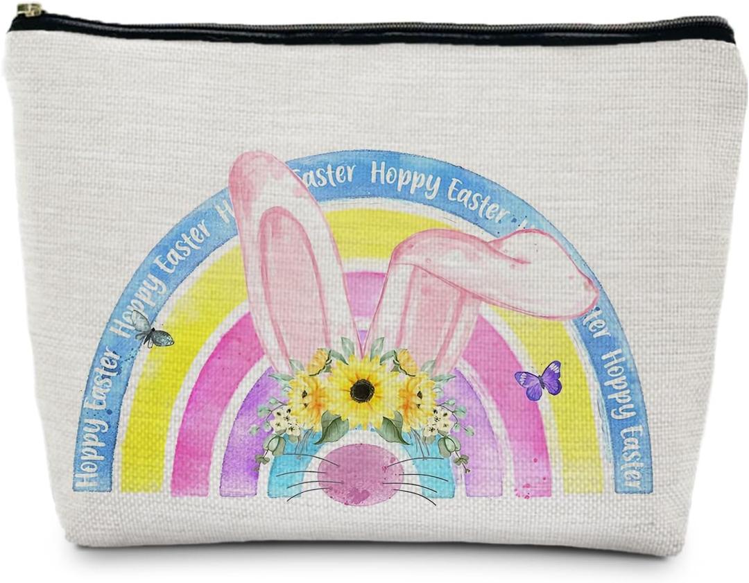 2 x 
Easter Rainbow Bunny Gifts for Women, Easter Makeup Cosmetic Bag Travel Toiletry Bag Gifts, Girly Aesthetic Zipper Makeup Pouch