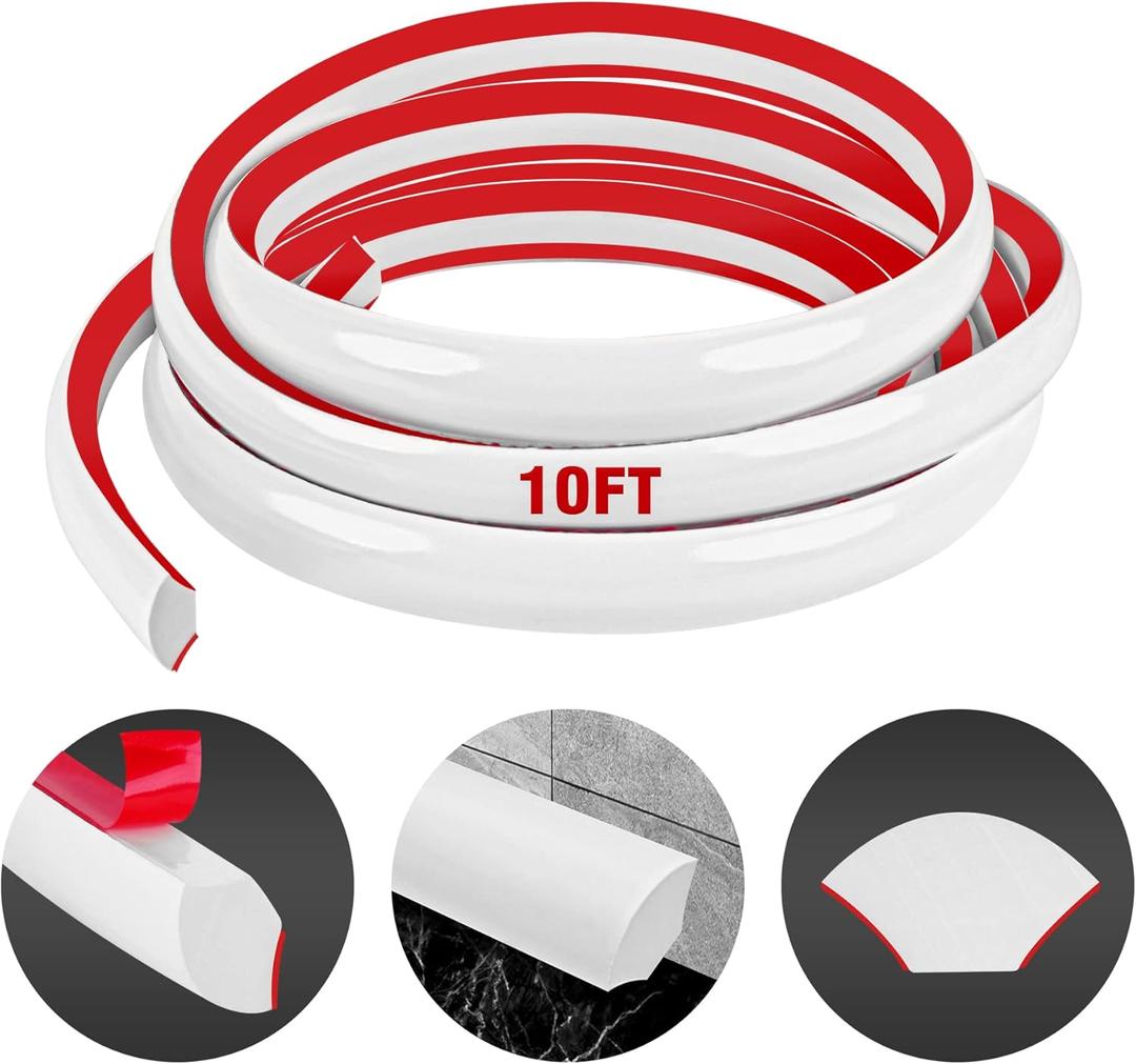 Flexible Quarter Round Molding Self Adhesive (White, 10 Ft) Peel and Stick Flexible Corner Molding Trim Caulk Strip for Ceiling, Molding, Wall Corner, Tile Edge, Countertop Cabinet Edge