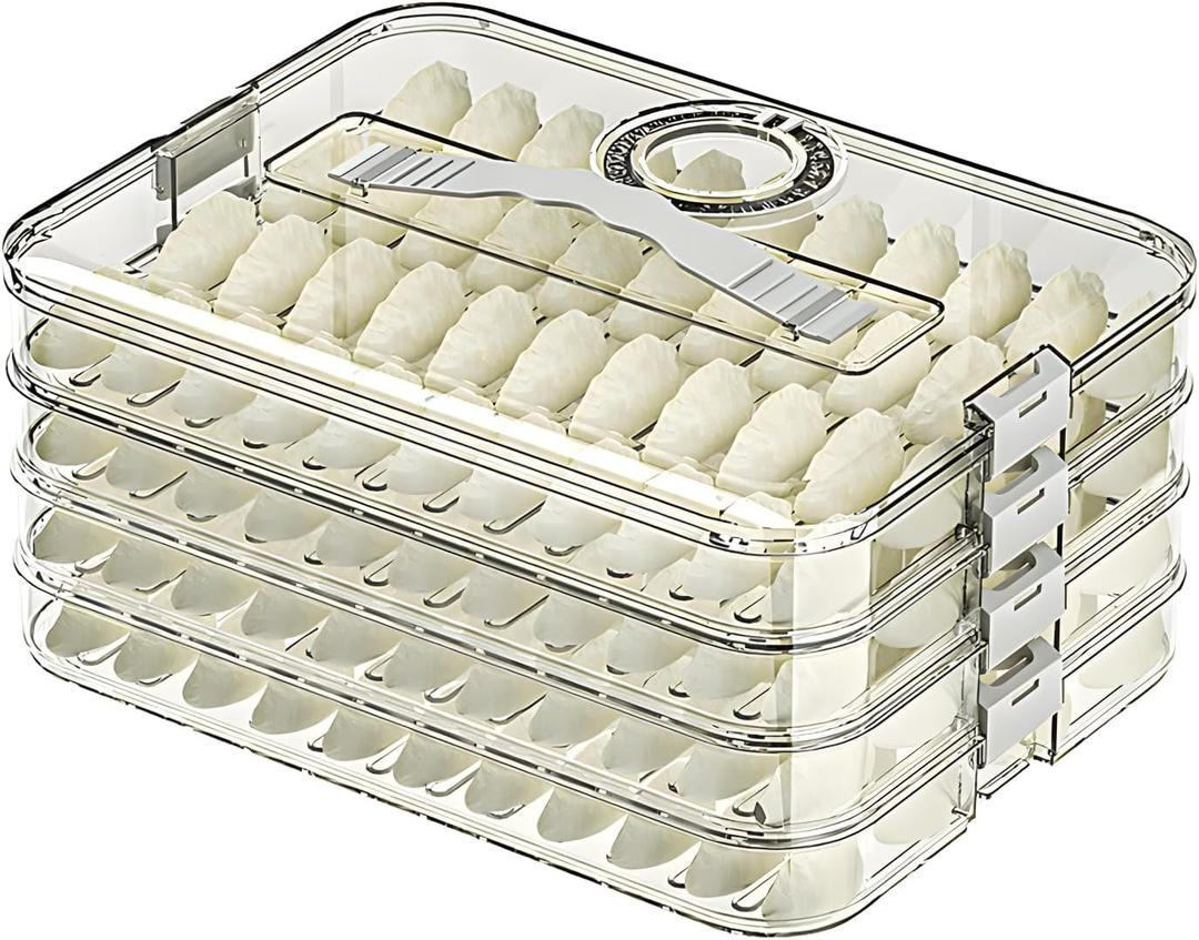 Food Storage Containers with Lids,4-Layer Plastic Cookie Storage Containers Airtight, Stackable Cookie Carrier for Transport Dumpling Storage Box, Green