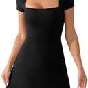 TQD Women's Athletic Dress with Built in Shorts and Pockets Short Sleeve Workout Tennis Golf Dresses Casual Party Mini Dress( black,M)