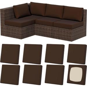 8Pcs Stretch Patio Cushion Covers, Outdoor Couch & Sofa Replacement Slipcovers for Patio Furniture Cushion Covers, Washable Reusable Furniture Protector (Square-large, Dark-coffee)
