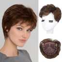 REECHO Hair Topper for Women - 100% Japanese Revolutionary Fiber Short Toupee Wiglet Topper Hairpiece for Women with Thinning Hair Loss Lightweight Large Base for Full Coverage - Dark Chocolate Brown