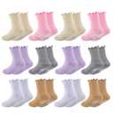 QHANSHIEE Baby Girls Toddlers Ruffle Grip Socks Kids Non Slip Cute Frilly Cotton Crew Socks Uniform School Dress Sock 12Pairs
