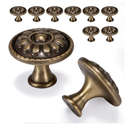 10 Pack Antique Brass Cabinet Knobs, Vintage Retro Drawer Knobs, Solid Round Dresser Knobs for Nightstands Single Hole Cabinet Hardware, Diameter 1.18in