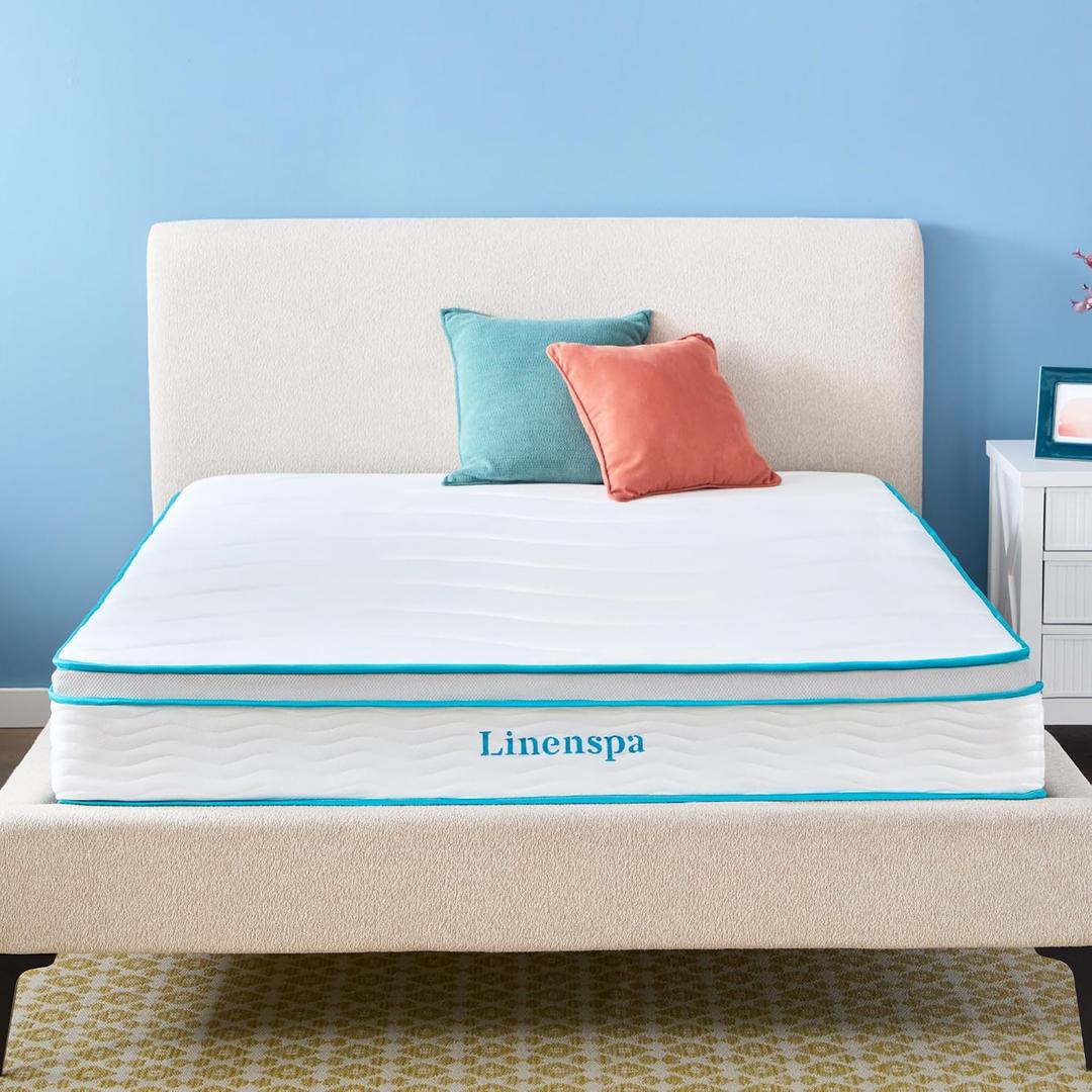 Linenspa 10 Inch Hybrid Mattress, Medium, Bed in a Box, Twin Size