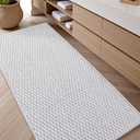 Color&Geometry Woven Chenille Bathroom Rugs Absorbent Non Slip, 35"×23" White Bath Mat Washable, Long Bathroom Mat Quick Dry, Thin Bath Rugs Fit Under Door