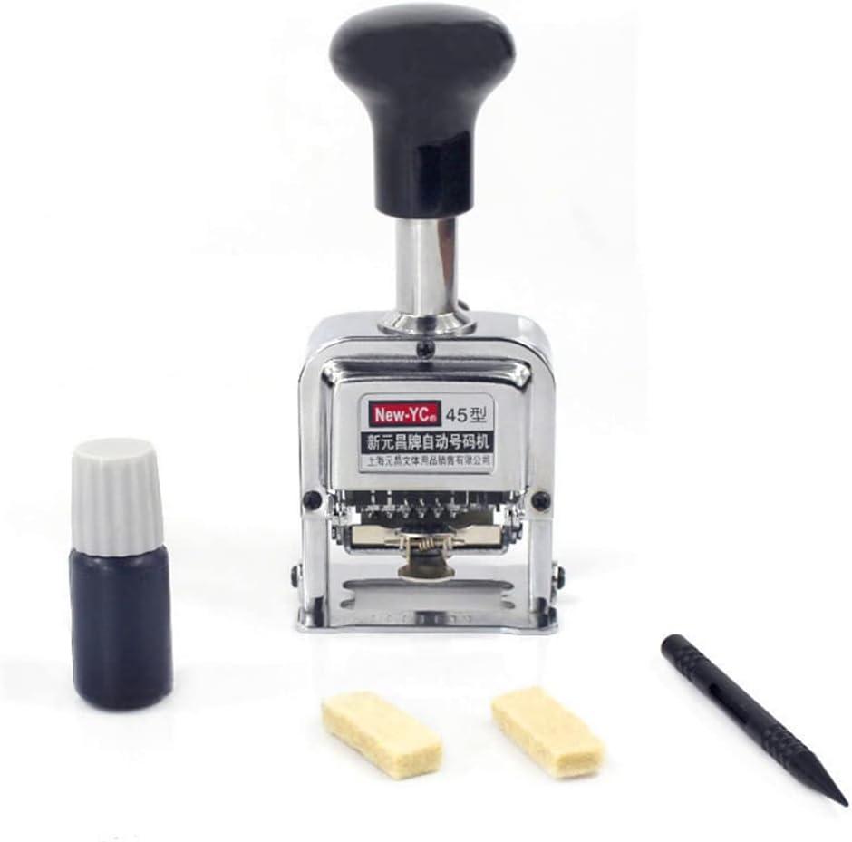Self Inking Number Stamp Yipgou 5 Digits Automatic Numbering Machine Metal Number Stamps Kit Home Office School Desktop Stationery for Numbering Consecutive, Duplicate with Digit Pen and Ink Pad