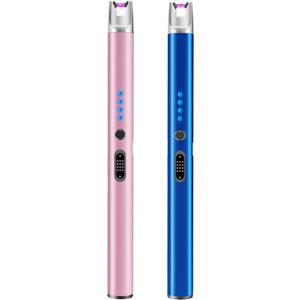 2 Pack Electric Candle Lighter USB Rechargeable Lighters Windproof Plasma Arc Lighters Flameless Type C Long Lighter with Safety Switch for BBQ Camping Birthday Fireworks(Pink+Blue)