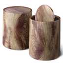 Wood Grain Plastic Trash Can Swing Top Lid, 4Gal/15L Farmhouse Wastebasket Bin Retro Style with Inner Bucket, Bathroom Trash Can Hidden Bag for Room Aesthetic, Round Brown Garbage Can 2pack
